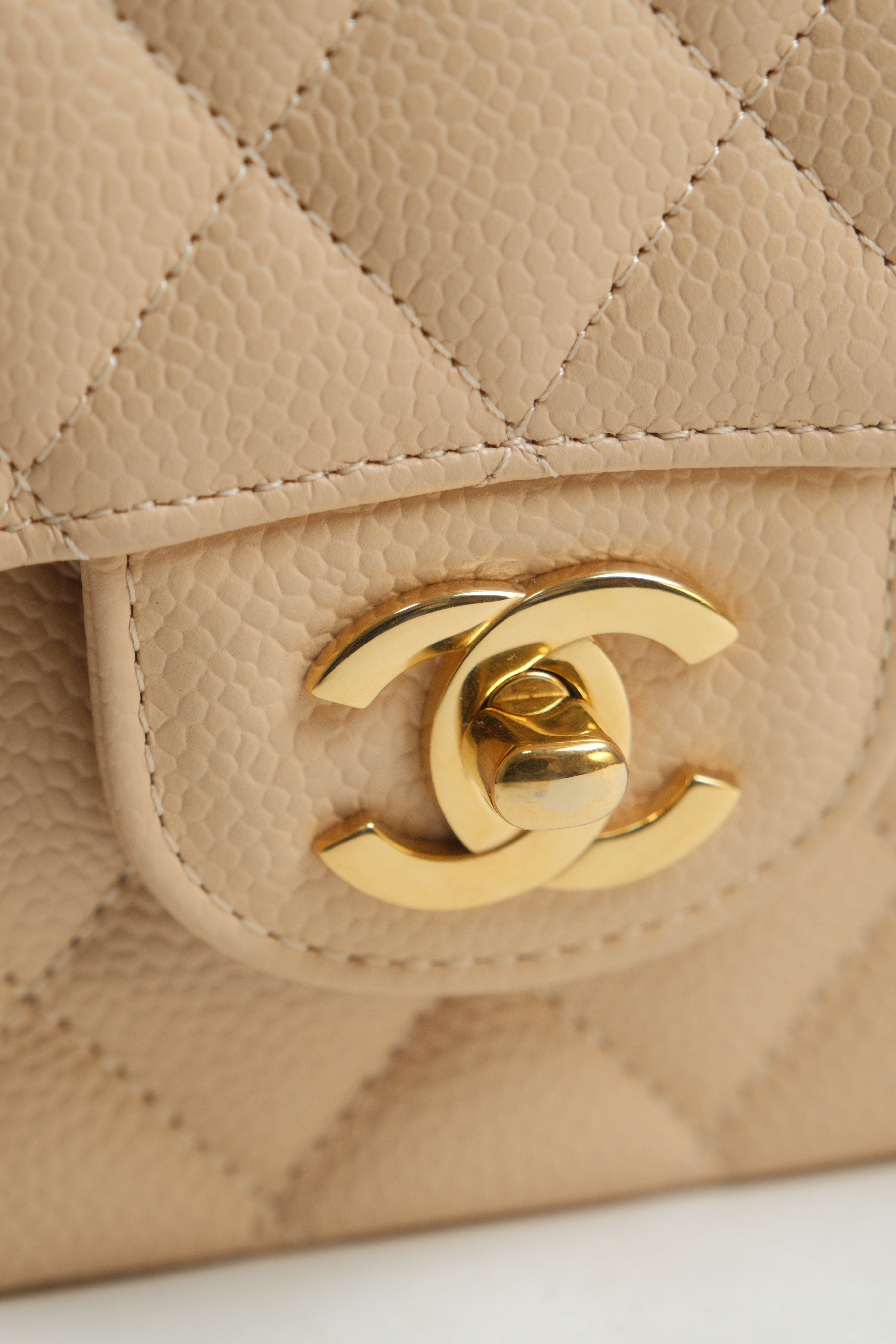 Beige Medium Classic Double Flap Caviar Microchipped