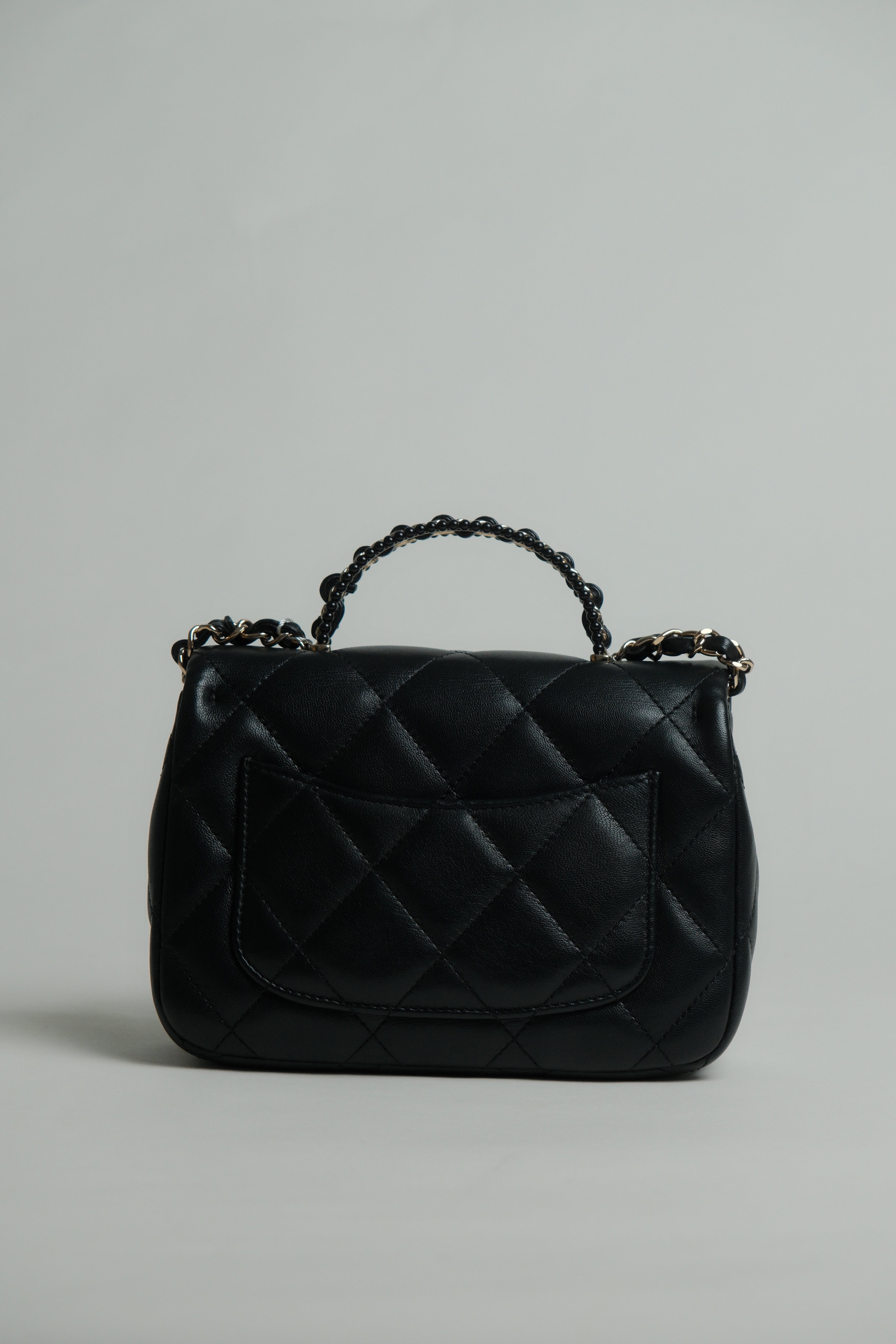 Black Swarovski Top Handle Flap