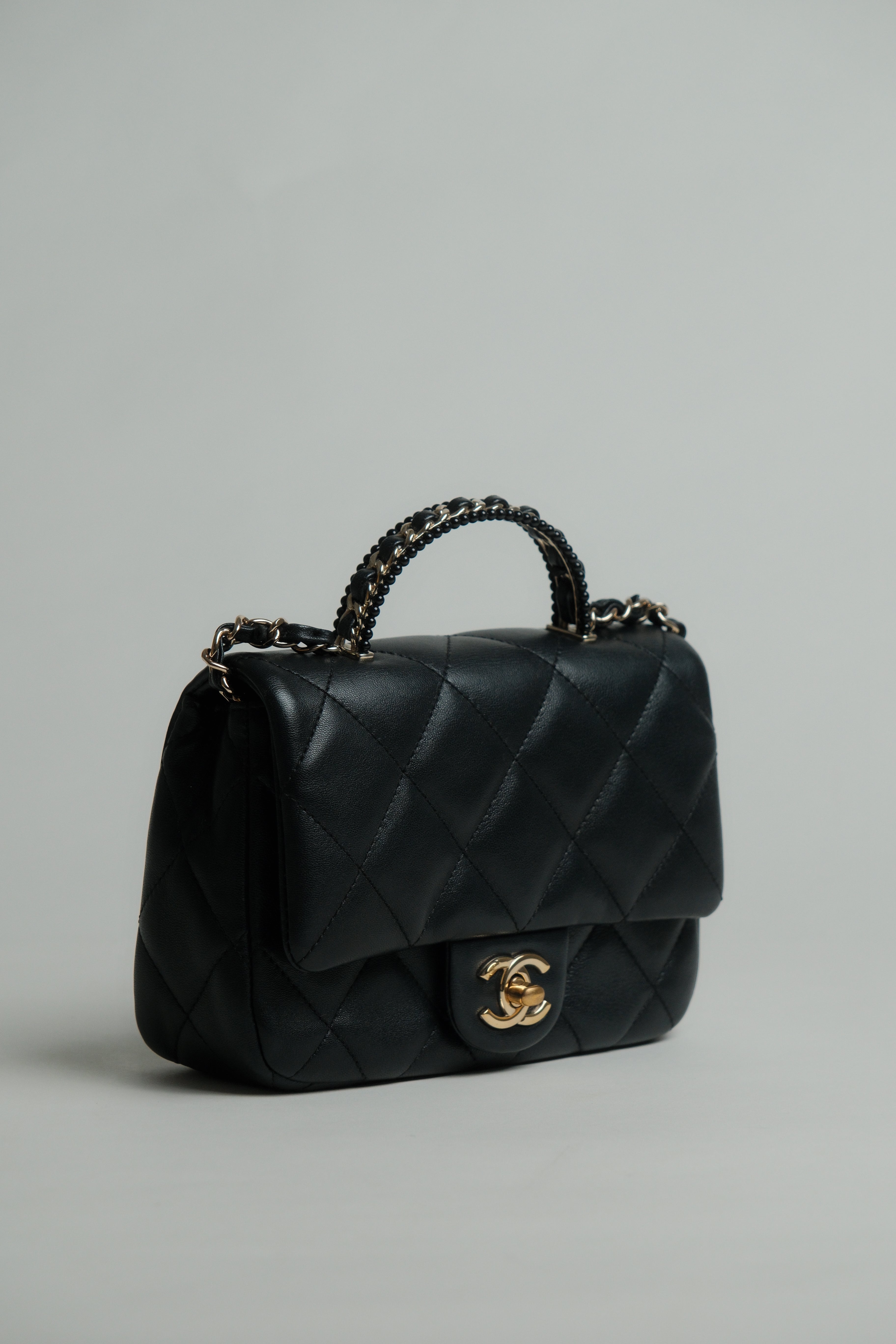 Black Swarovski Top Handle Flap