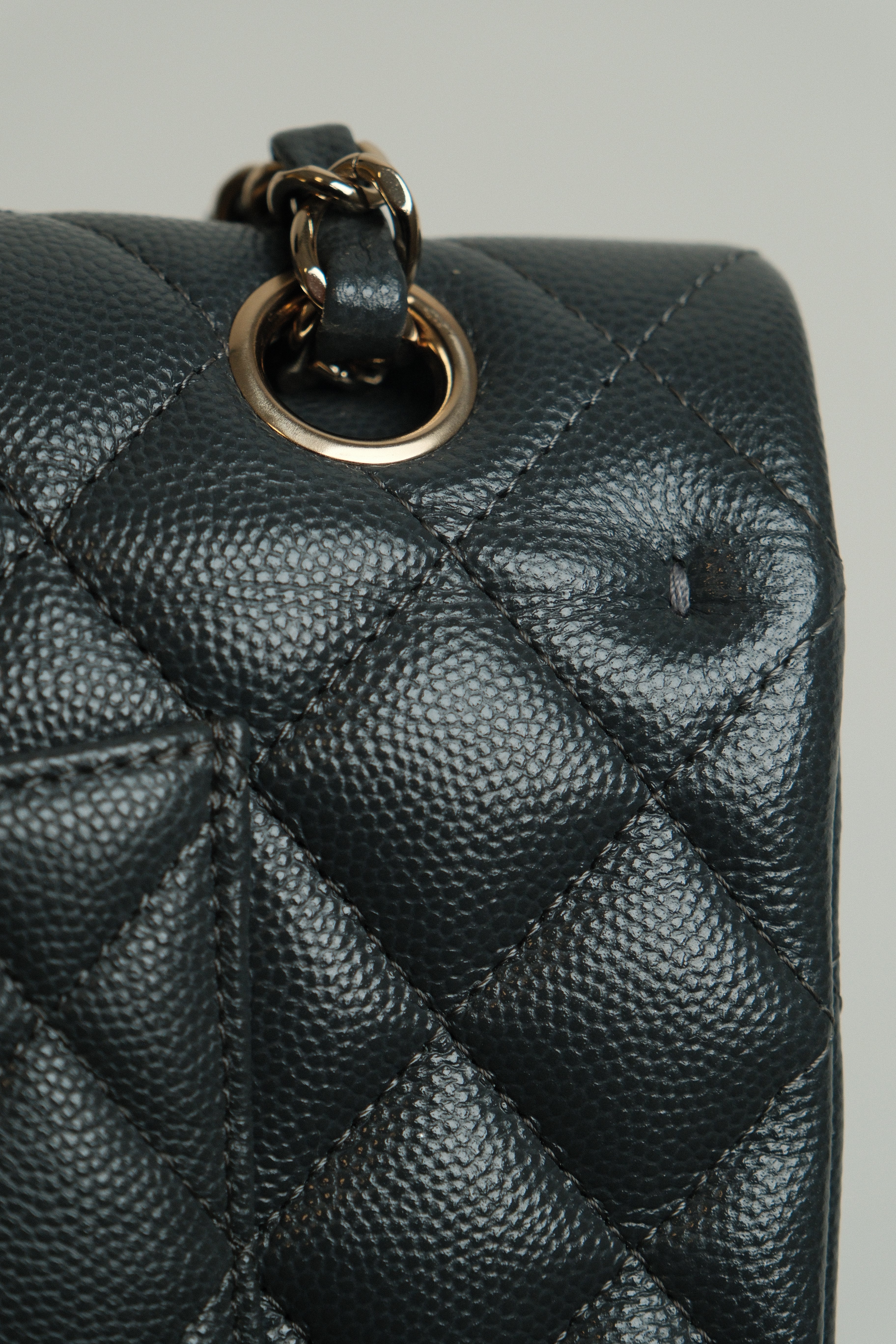 Medium Classic Double Flap Black Microchipped - DARK GREY