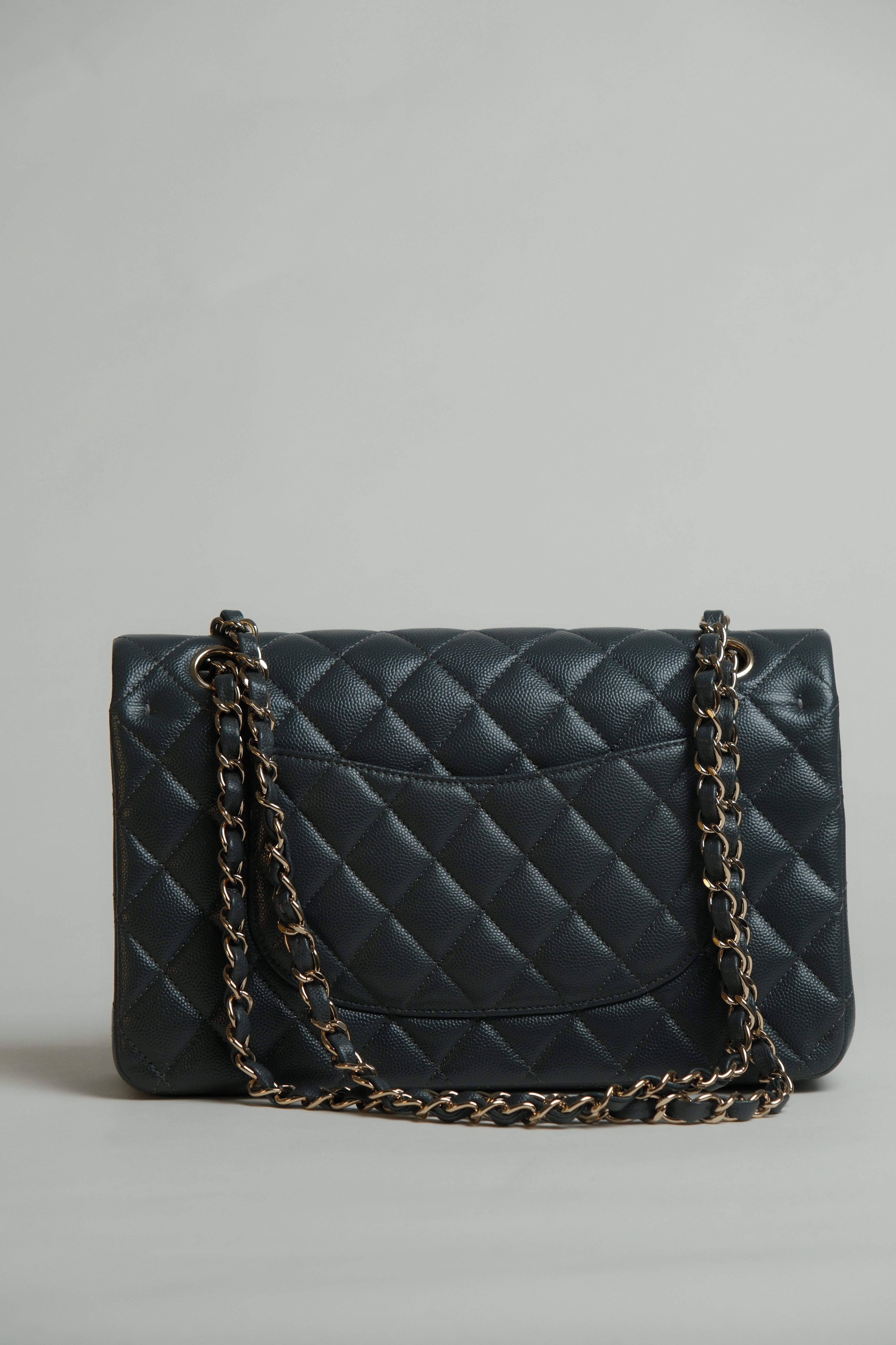 Medium Classic Double Flap Black Microchipped - DARK GREY