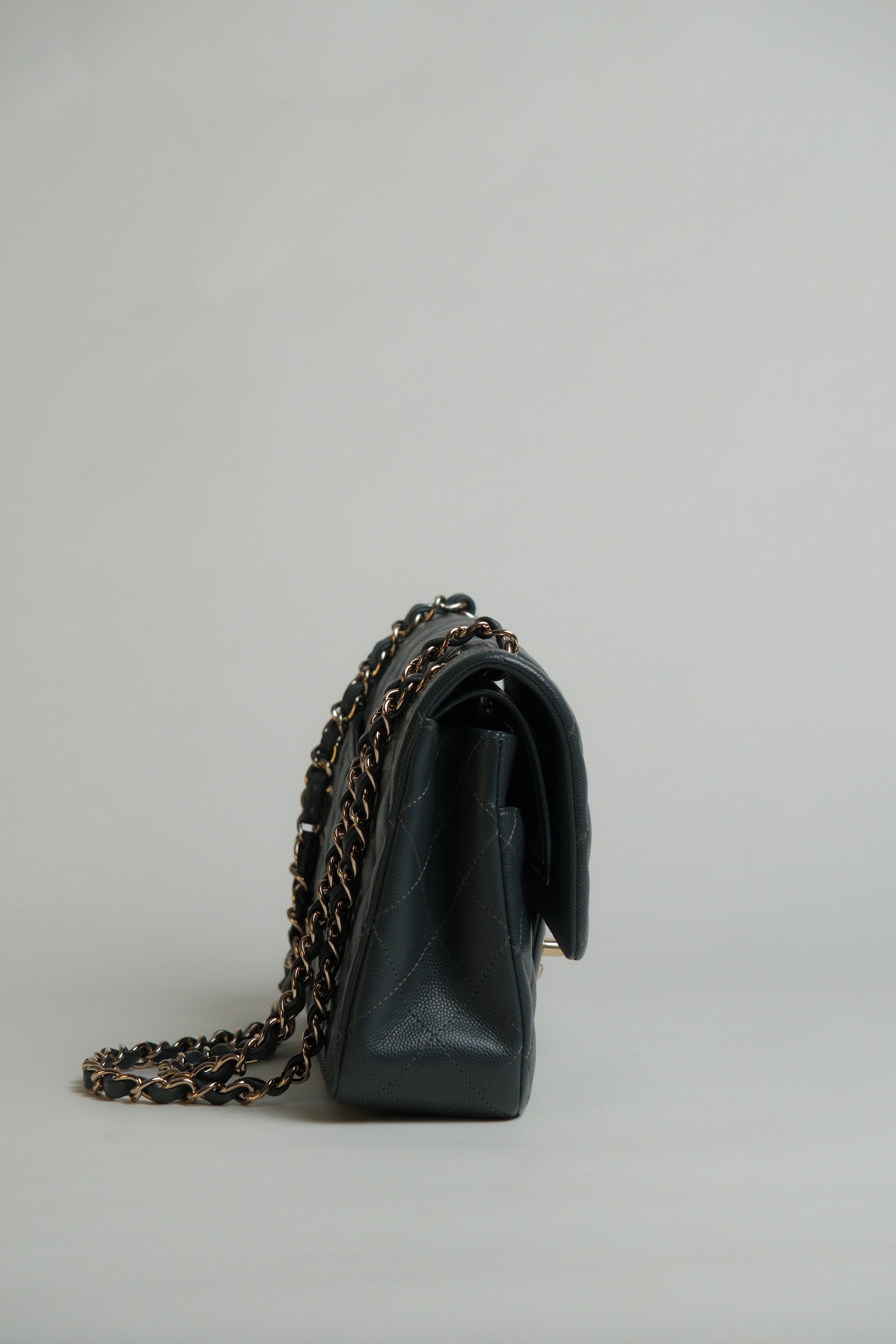 Medium Classic Double Flap Black Microchipped - DARK GREY