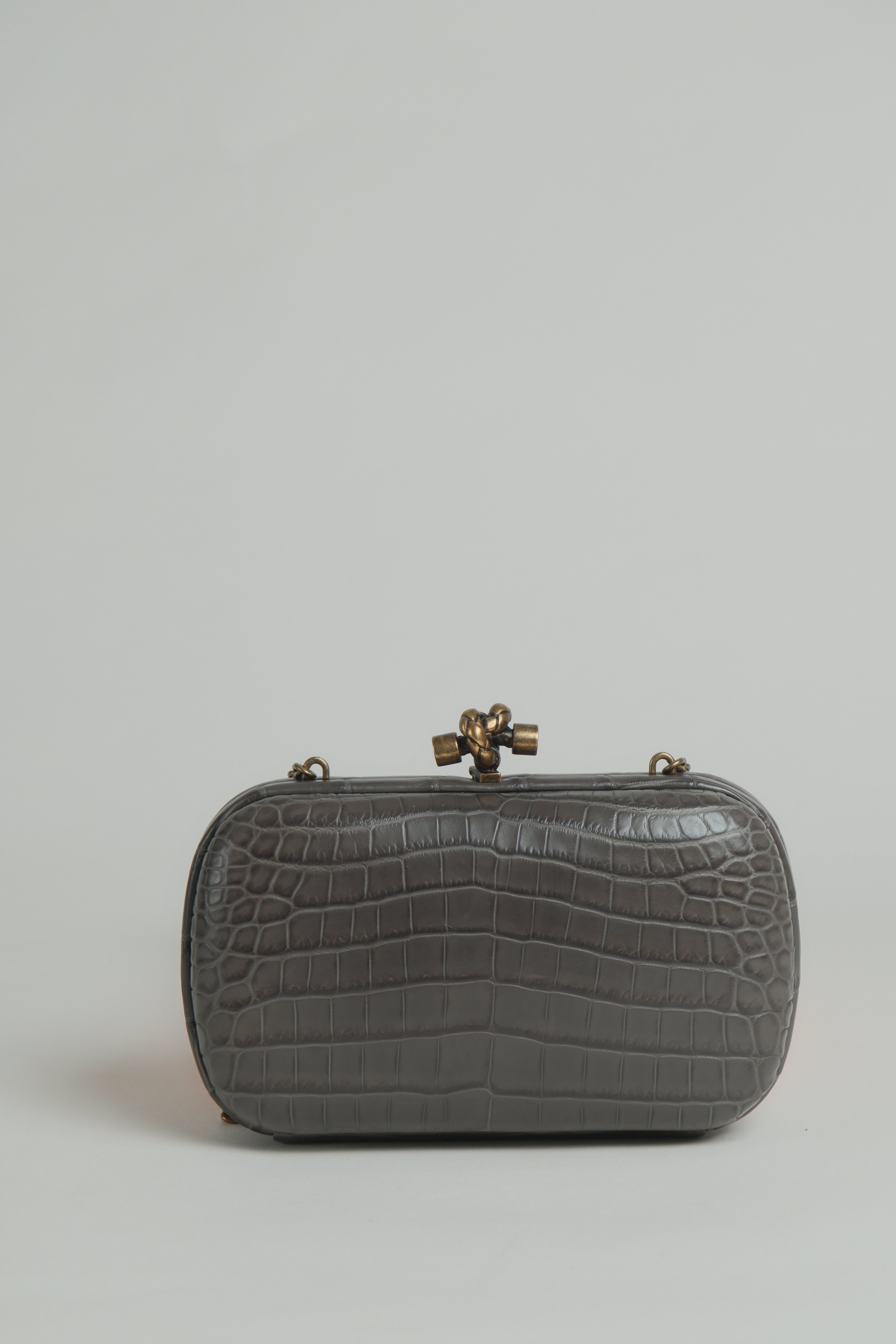 Grey Knot Chain Clutch Crocodile