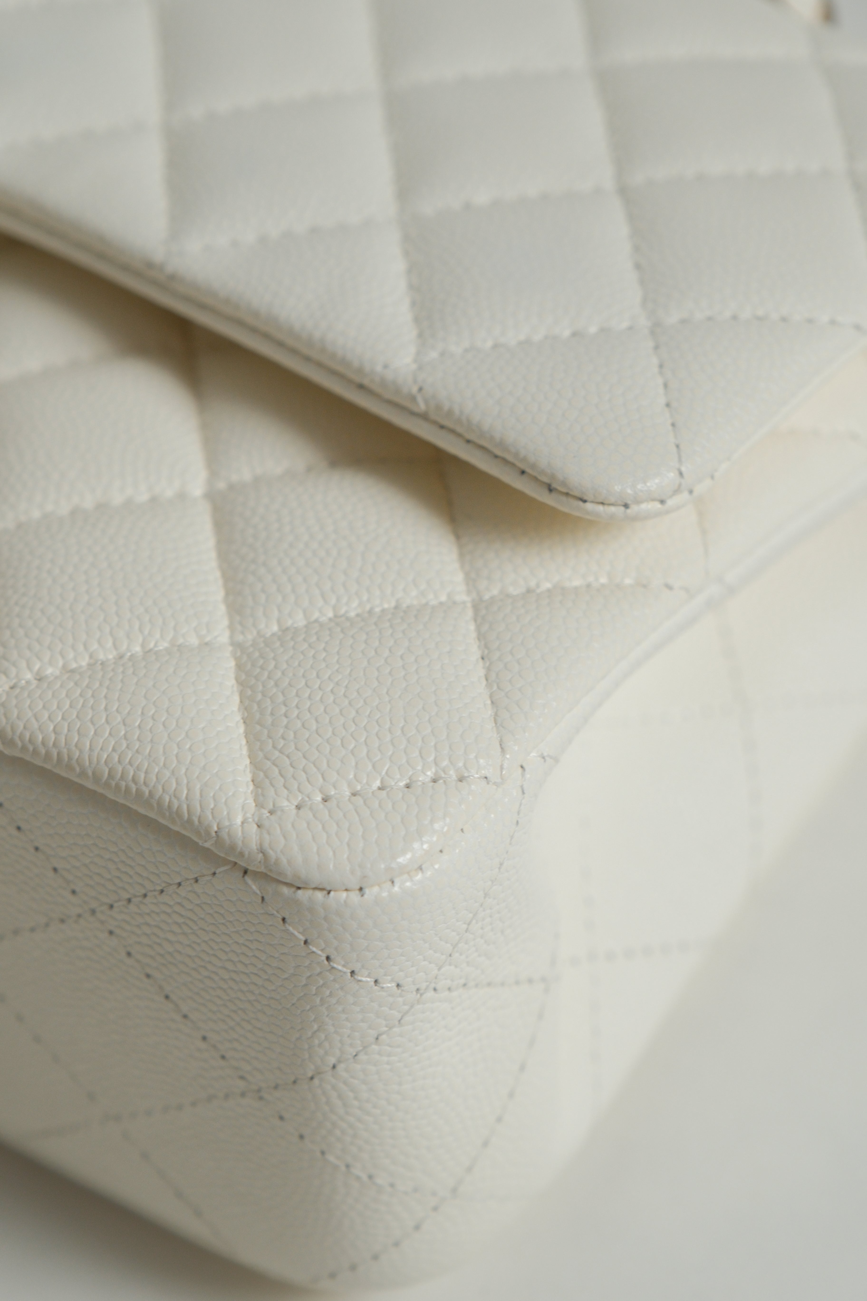 Classic Double Flap White Caviar Microchipped