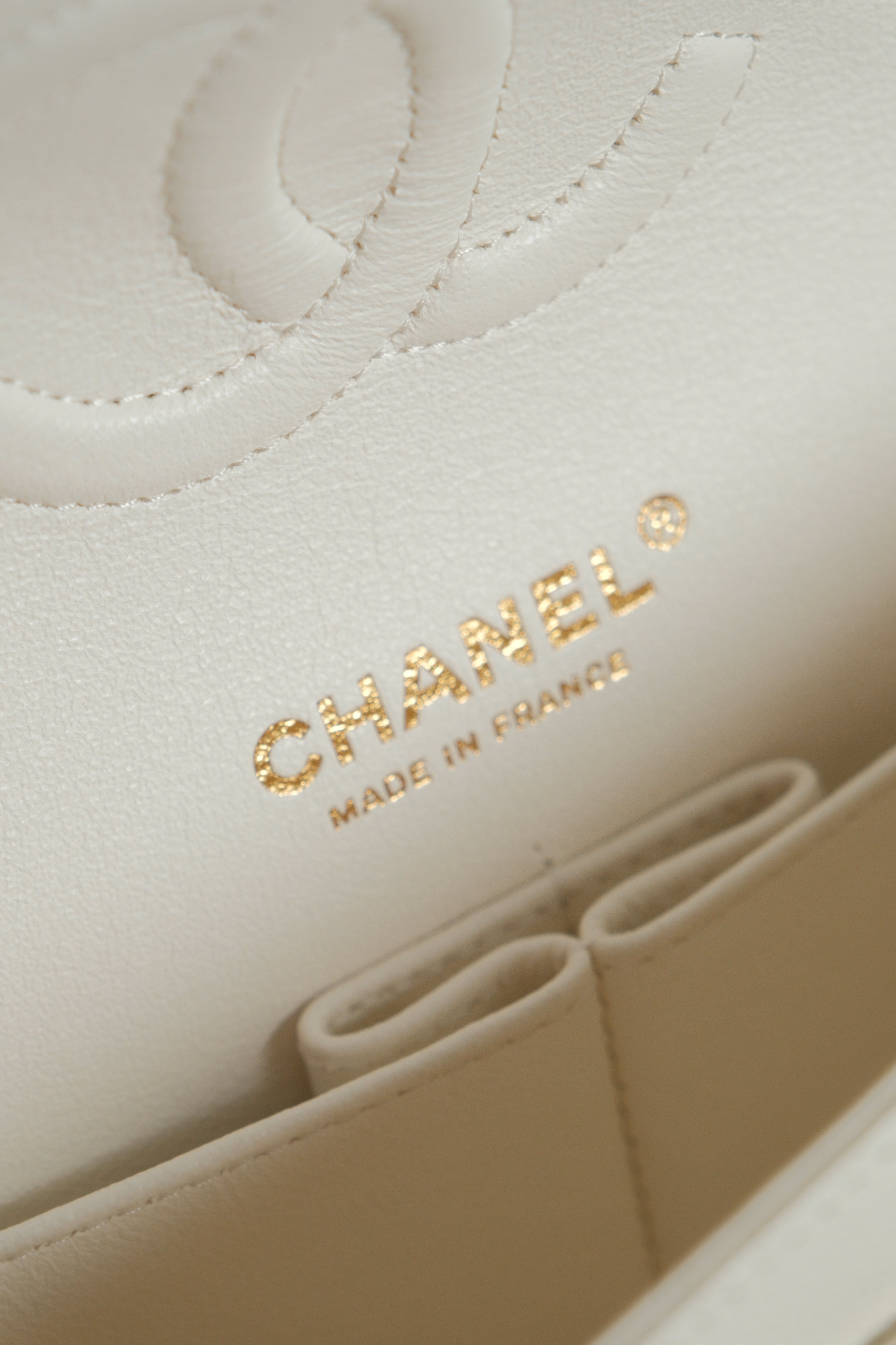 Classic Double Flap White Caviar Microchipped
