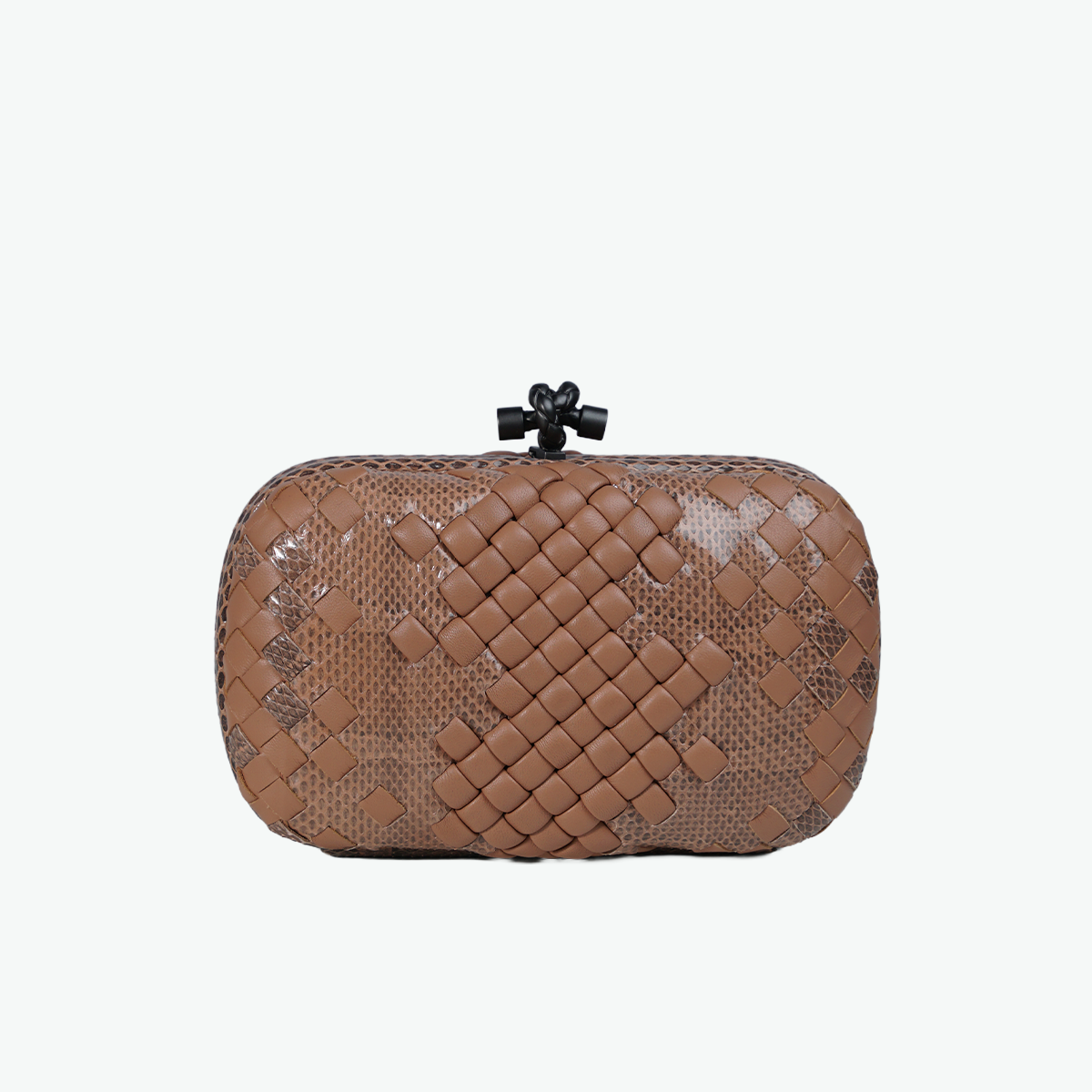 Beige Intrecciato Leather and Snakeskin Knot Chain Clutch