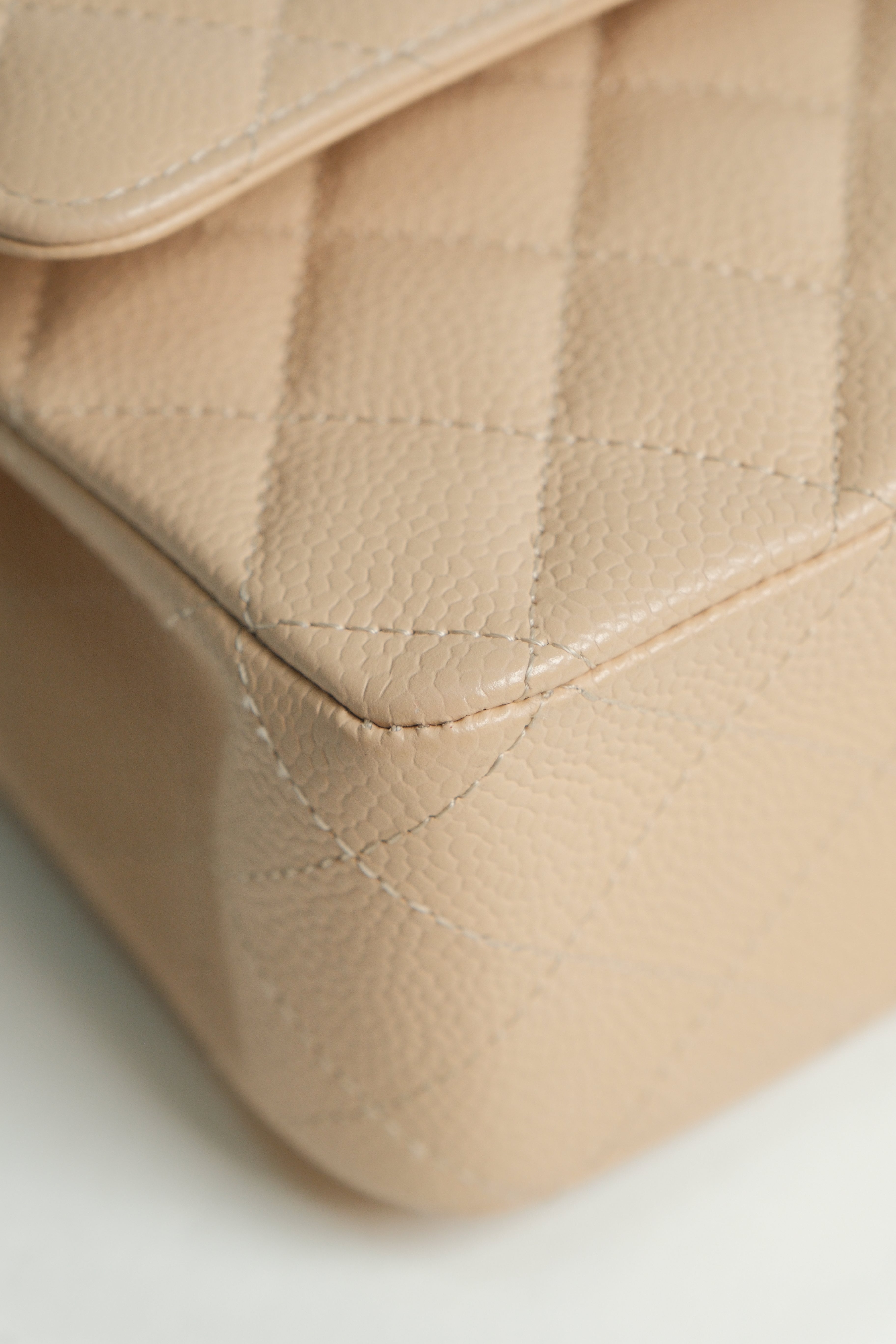 Beige Medium Classic Double Flap Caviar Microchipped