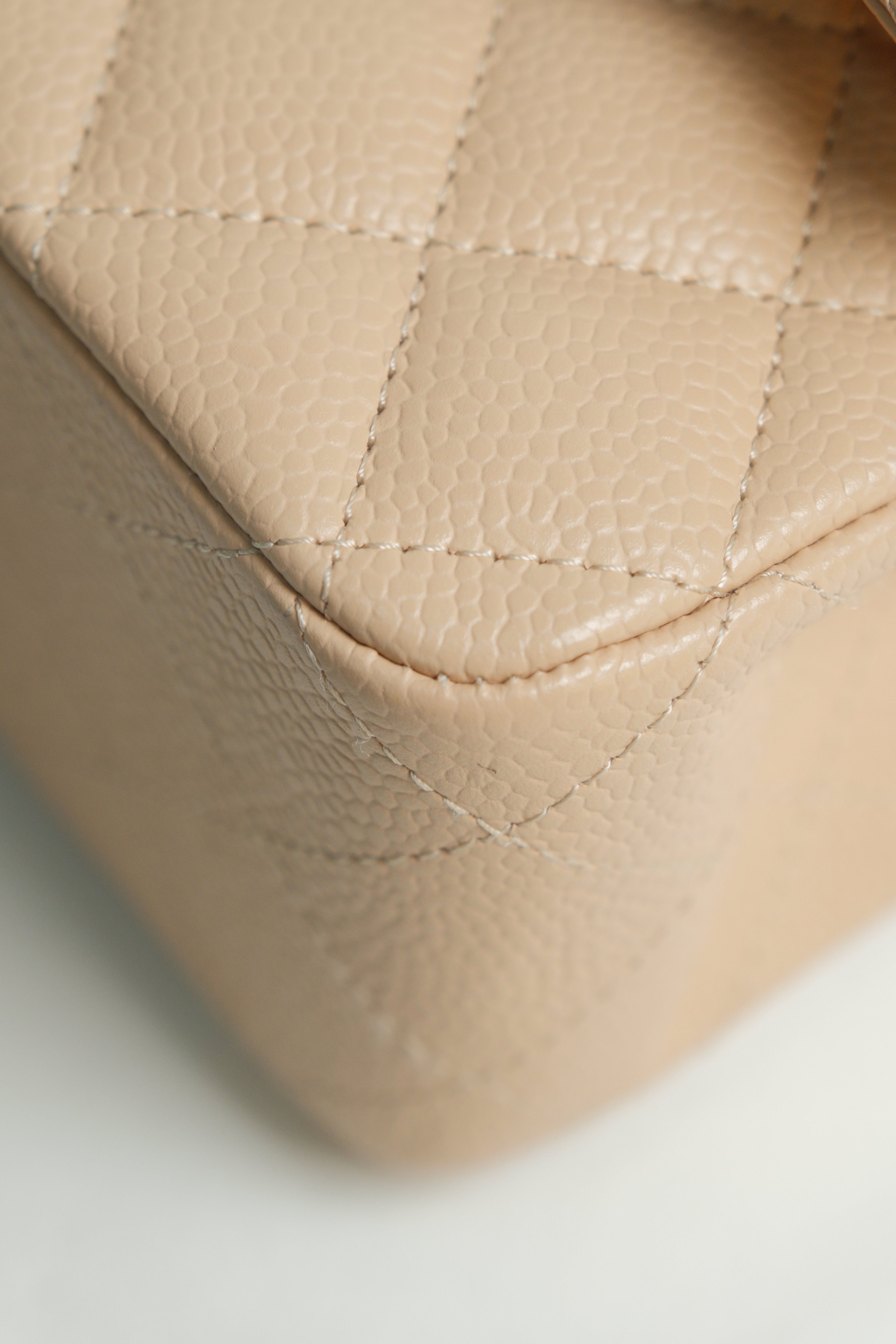 Beige Medium Classic Double Flap Caviar Microchipped
