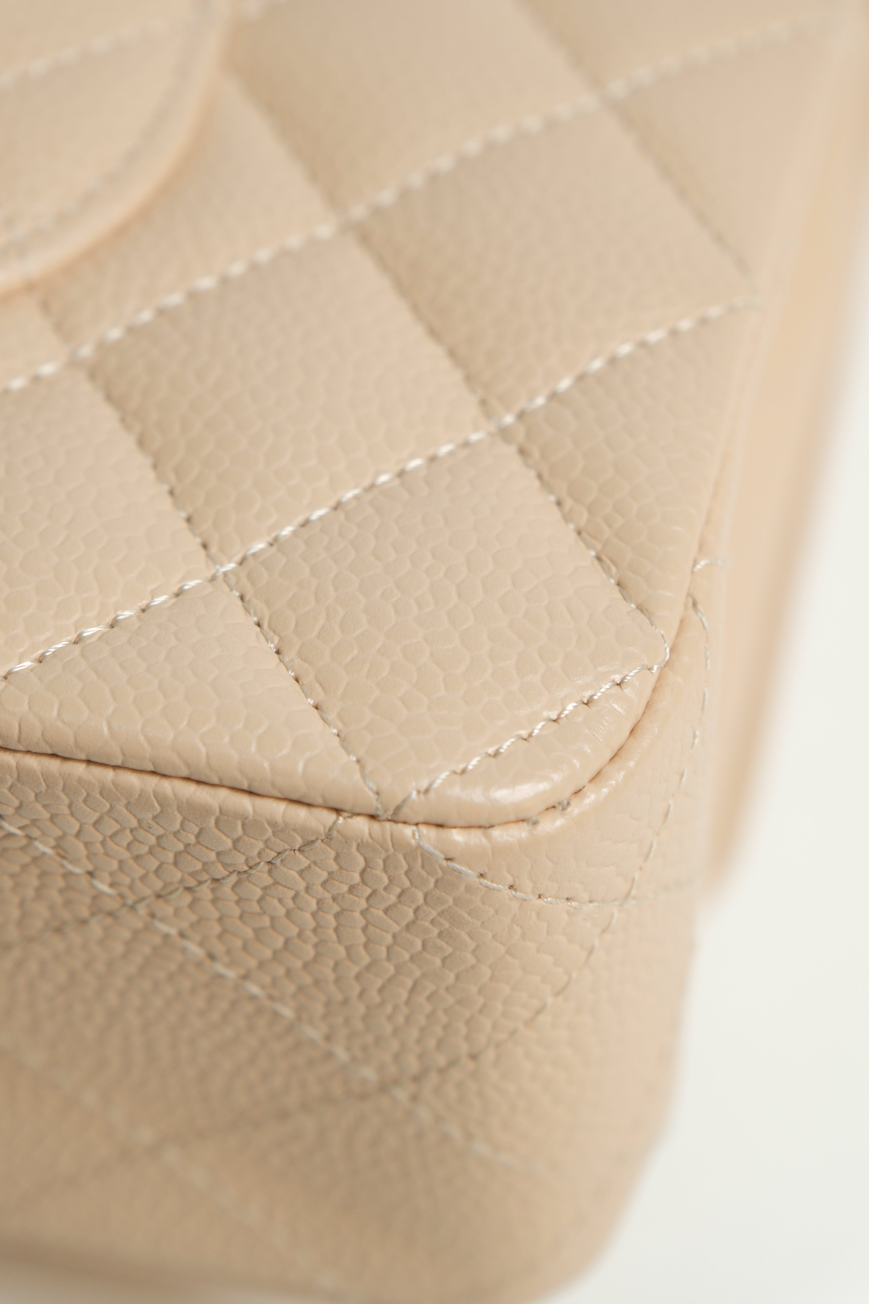 Beige Medium Classic Double Flap Caviar Microchipped