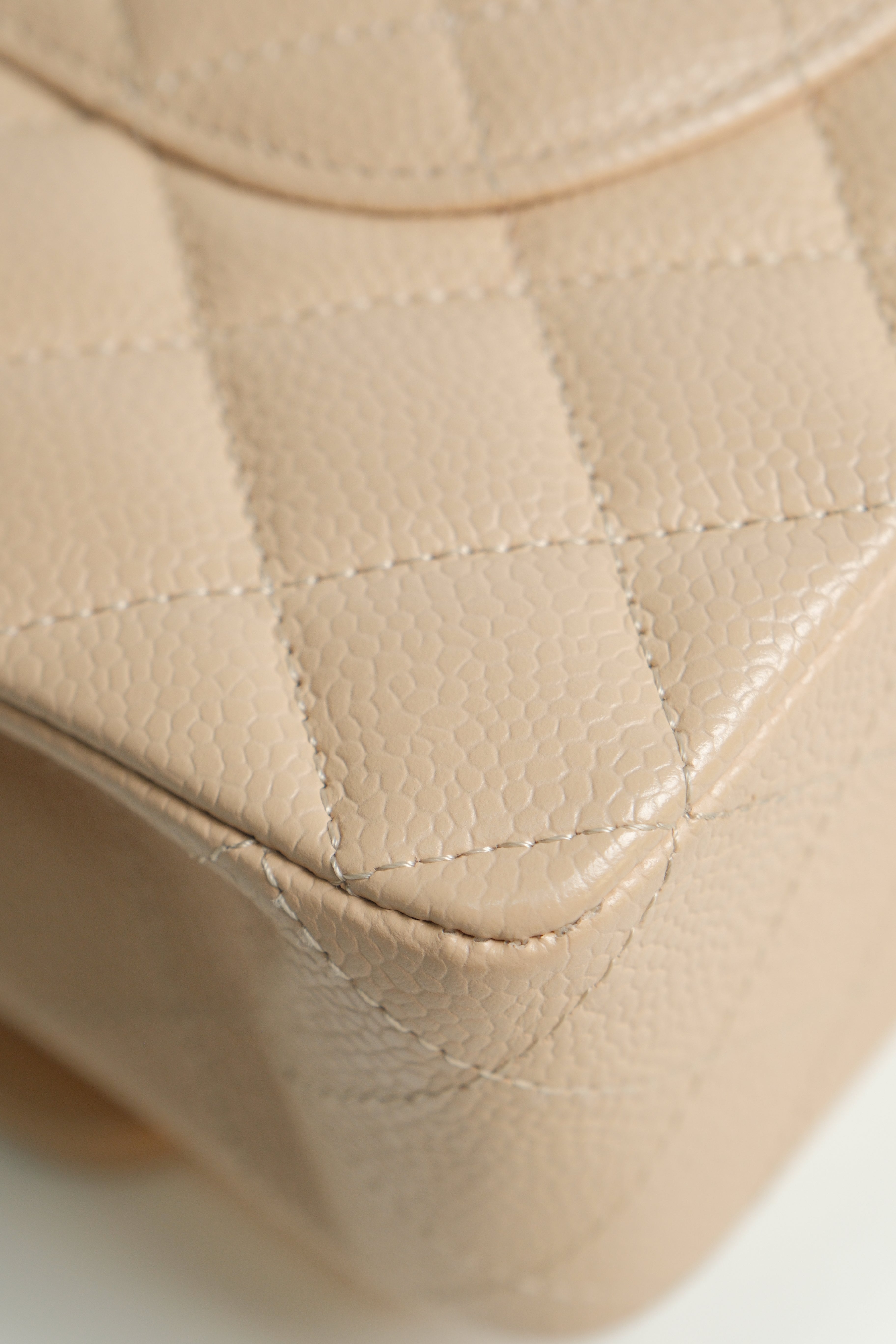 Beige Medium Classic Double Flap Caviar Microchipped