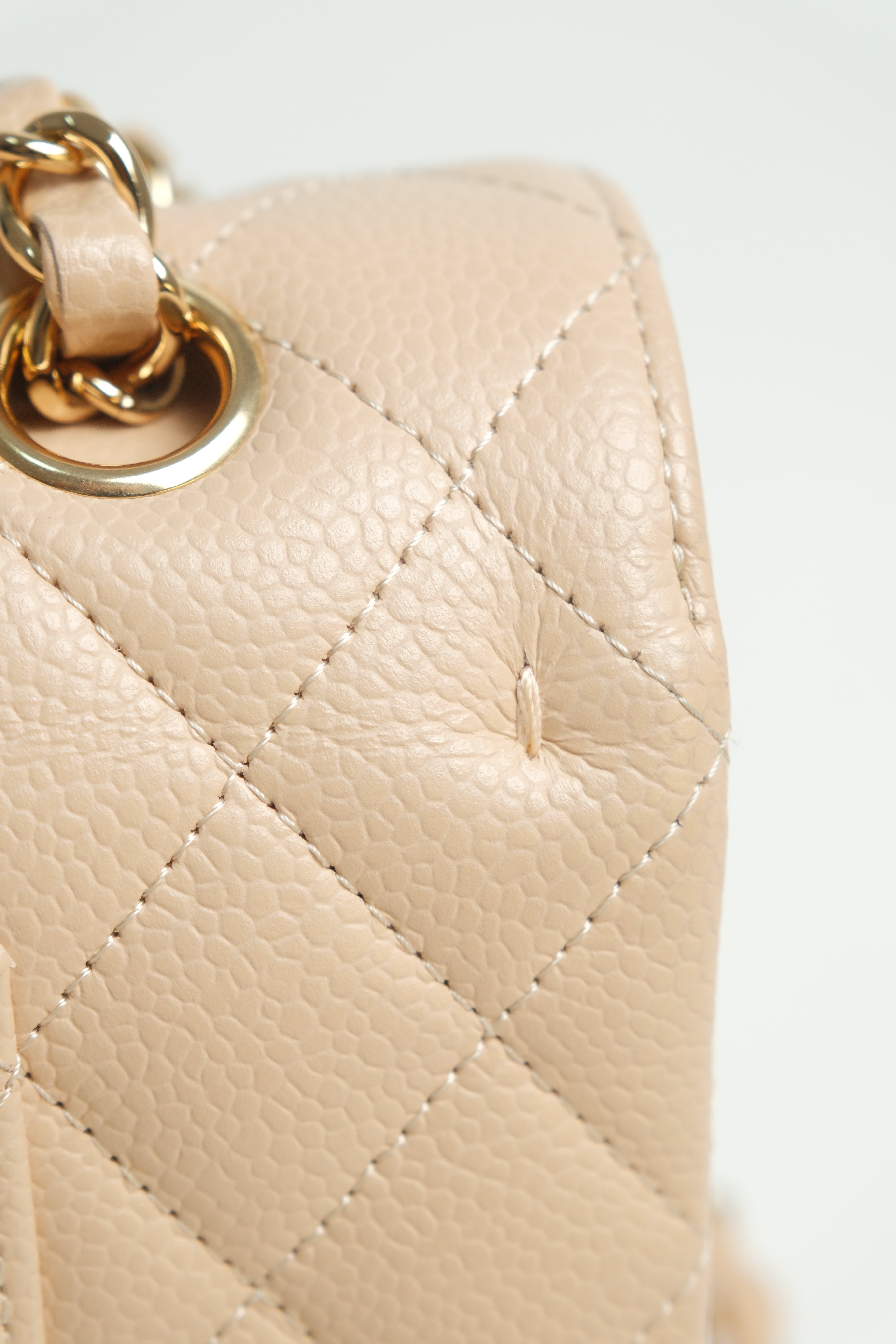 Beige Medium Classic Double Flap Caviar Microchipped