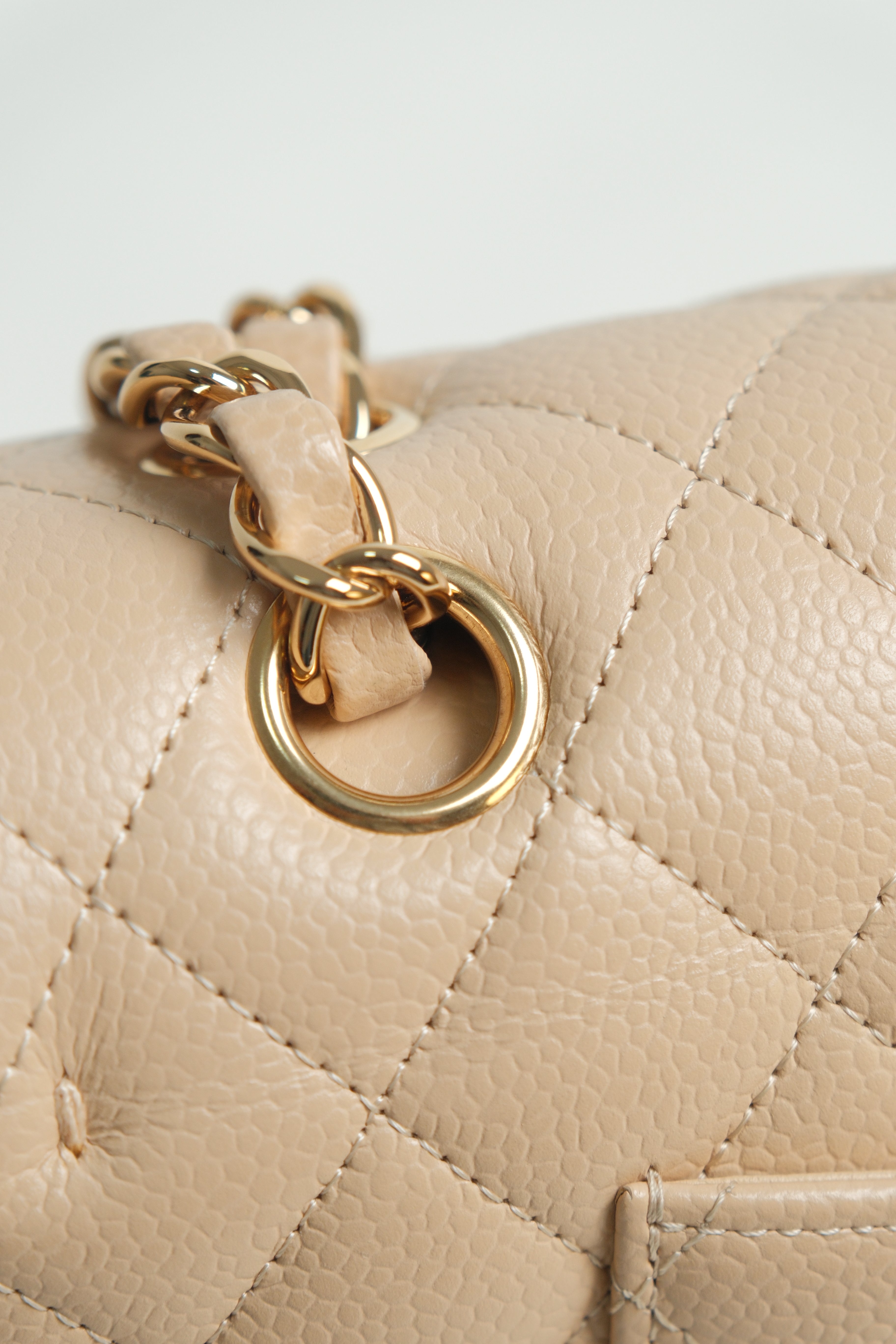 Beige Medium Classic Double Flap Caviar Microchipped