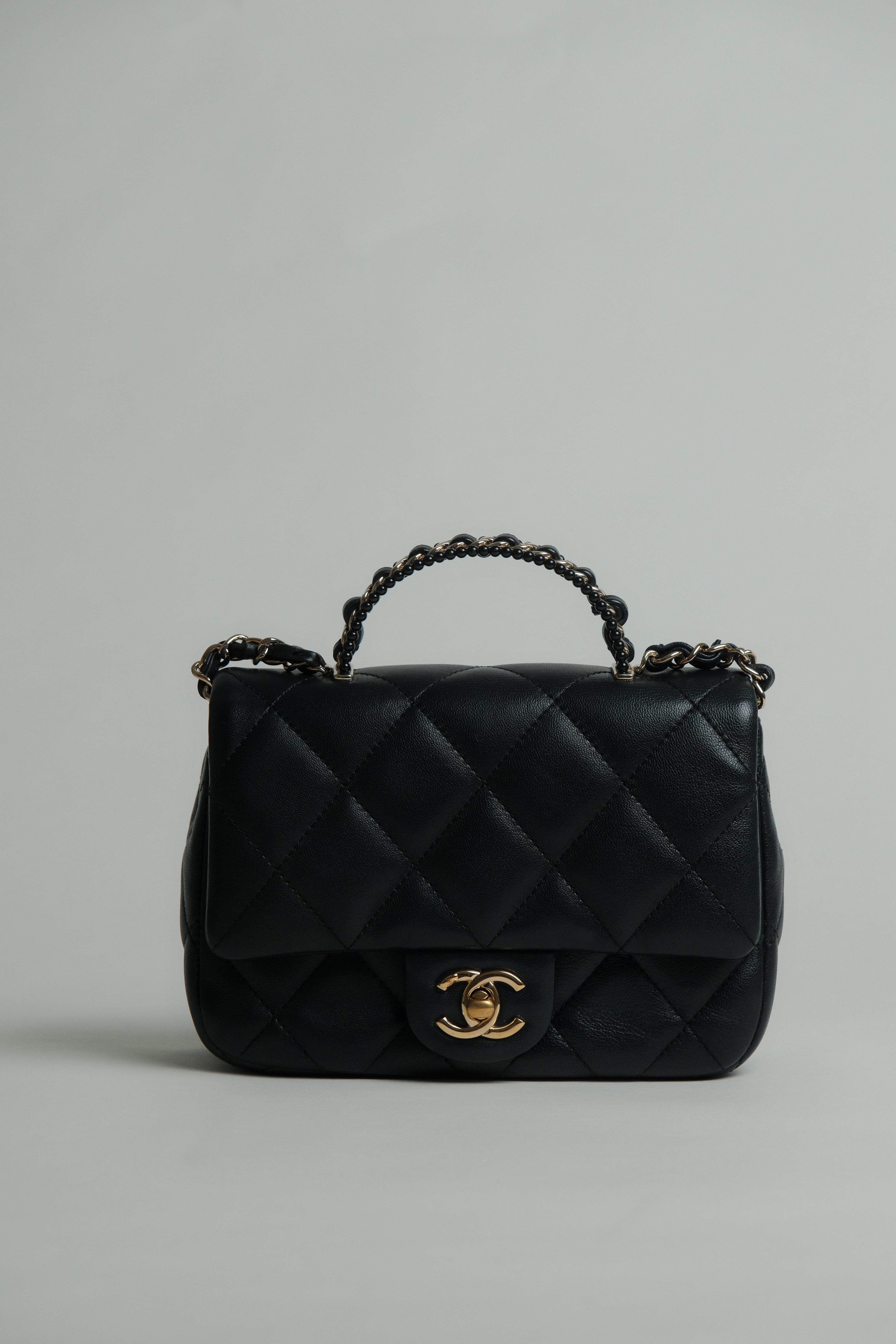 Black Swarovski Top Handle Flap