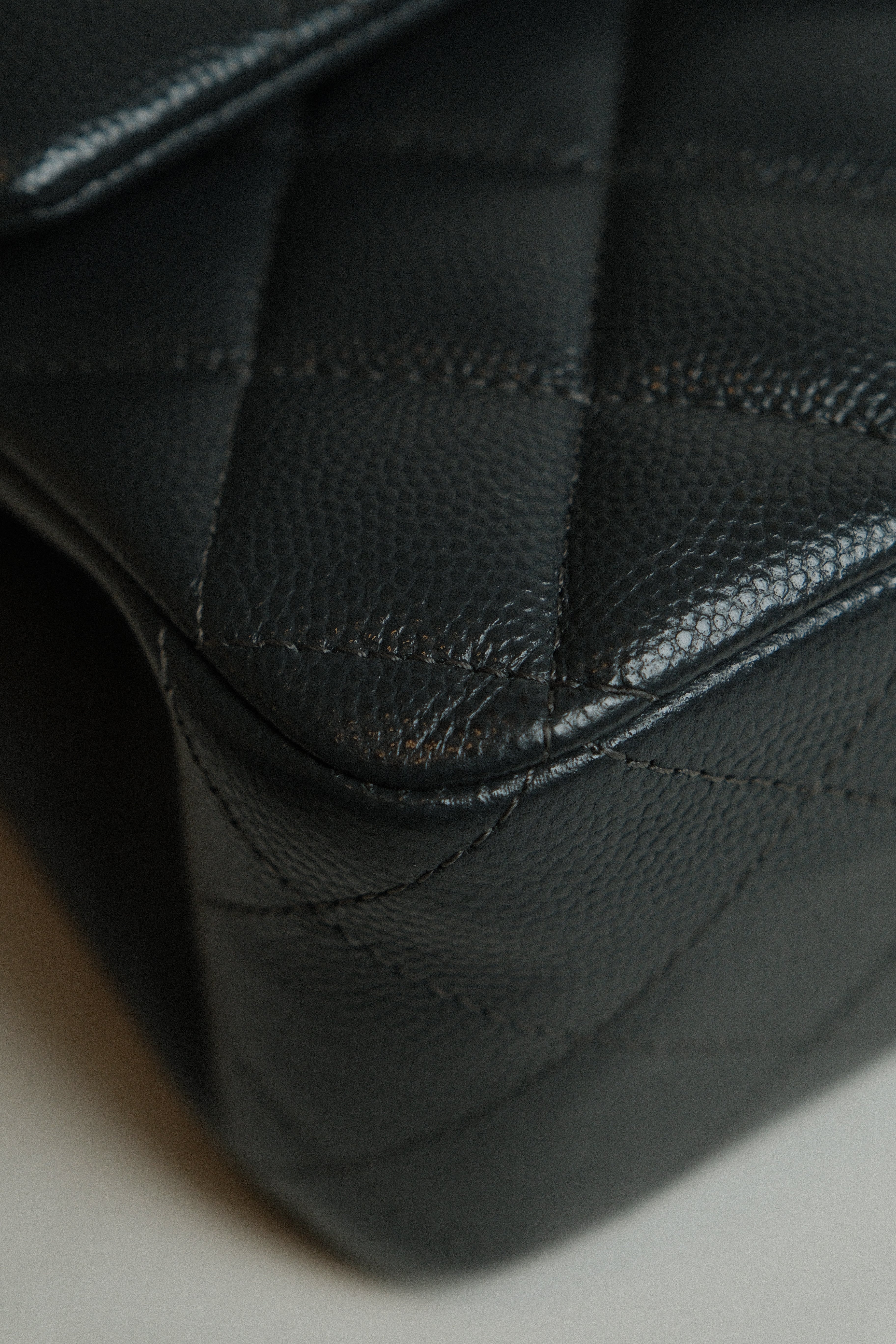 Medium Classic Double Flap Black Microchipped - DARK GREY