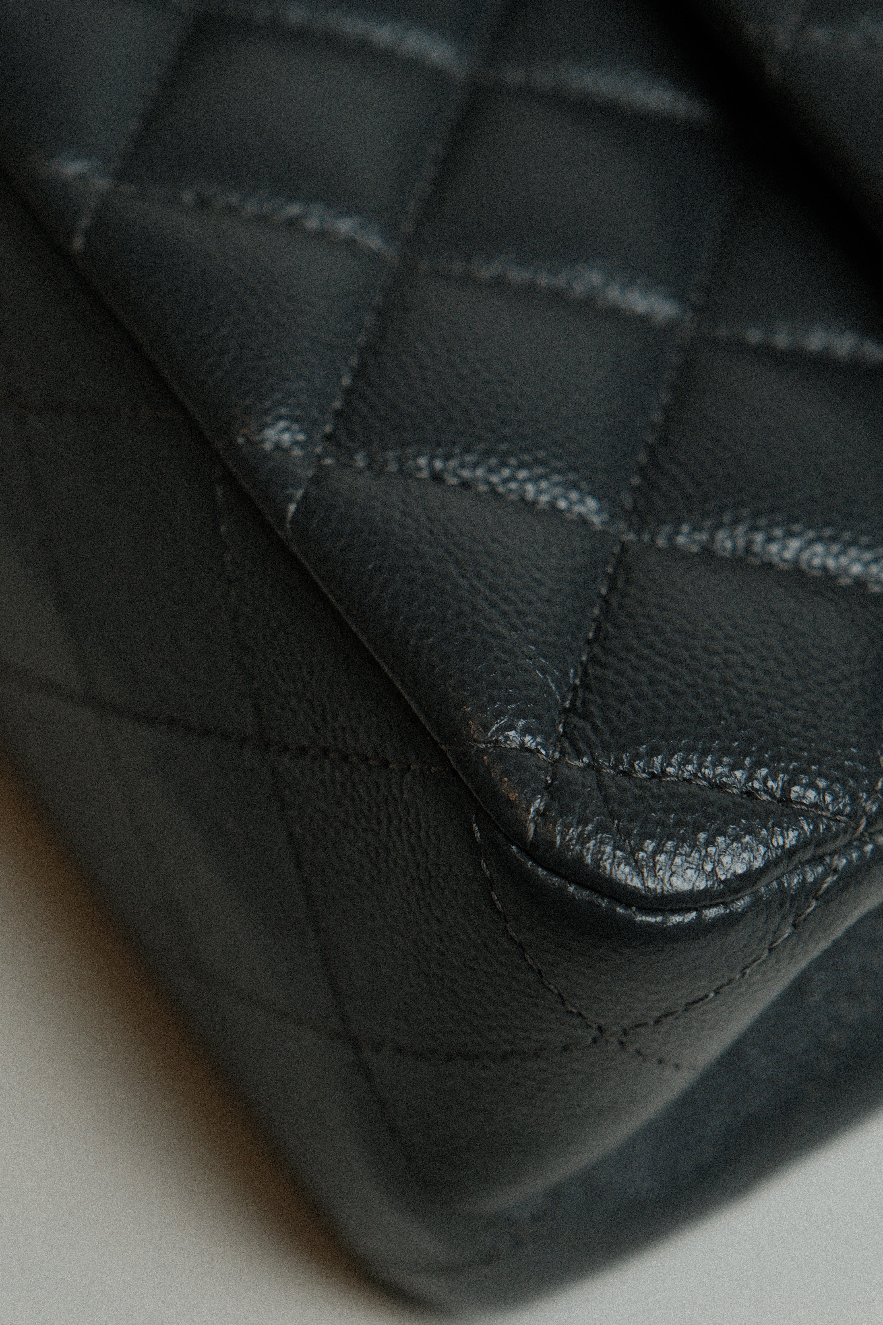 Medium Classic Double Flap Black Microchipped - DARK GREY