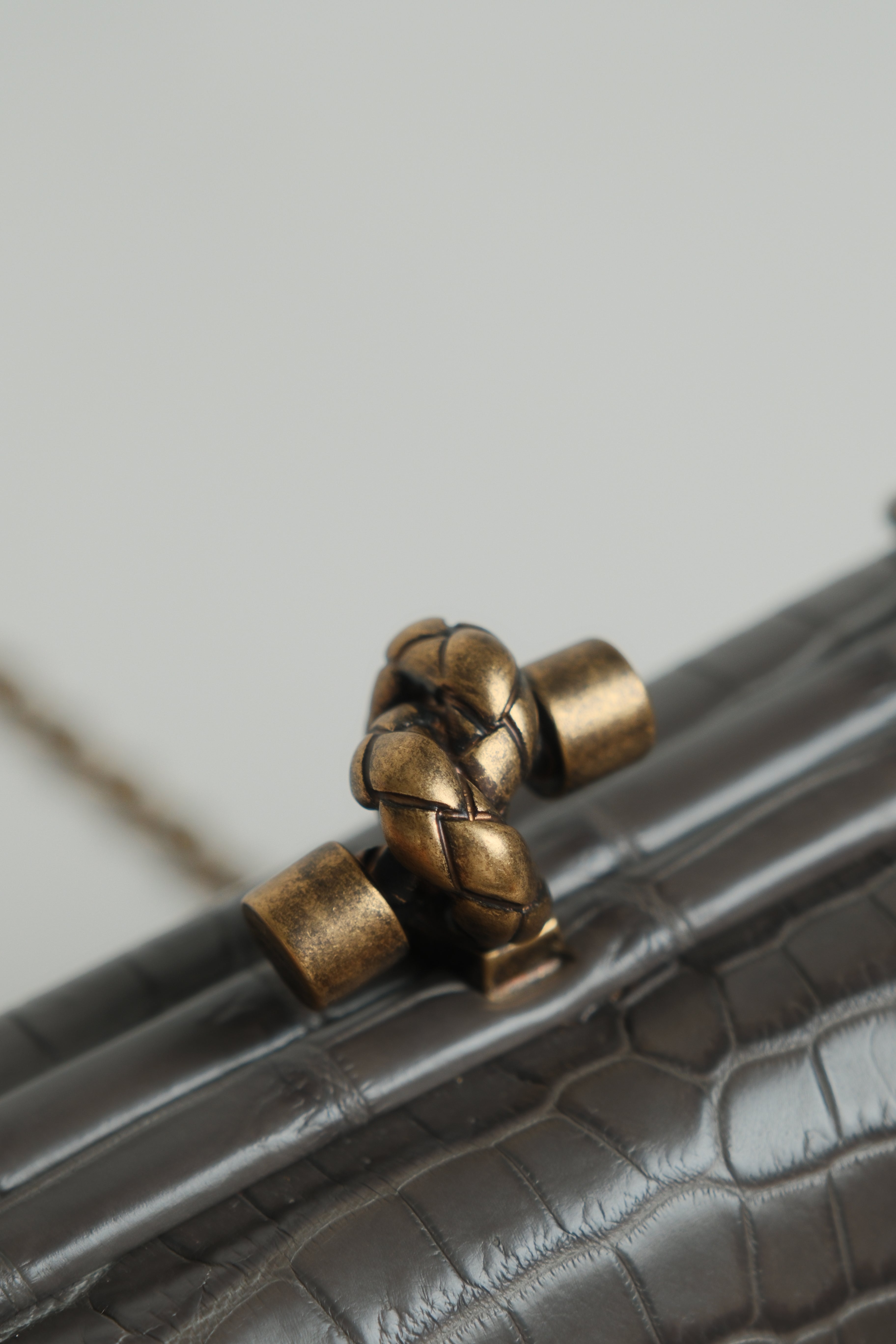 Grey Knot Chain Clutch Crocodile