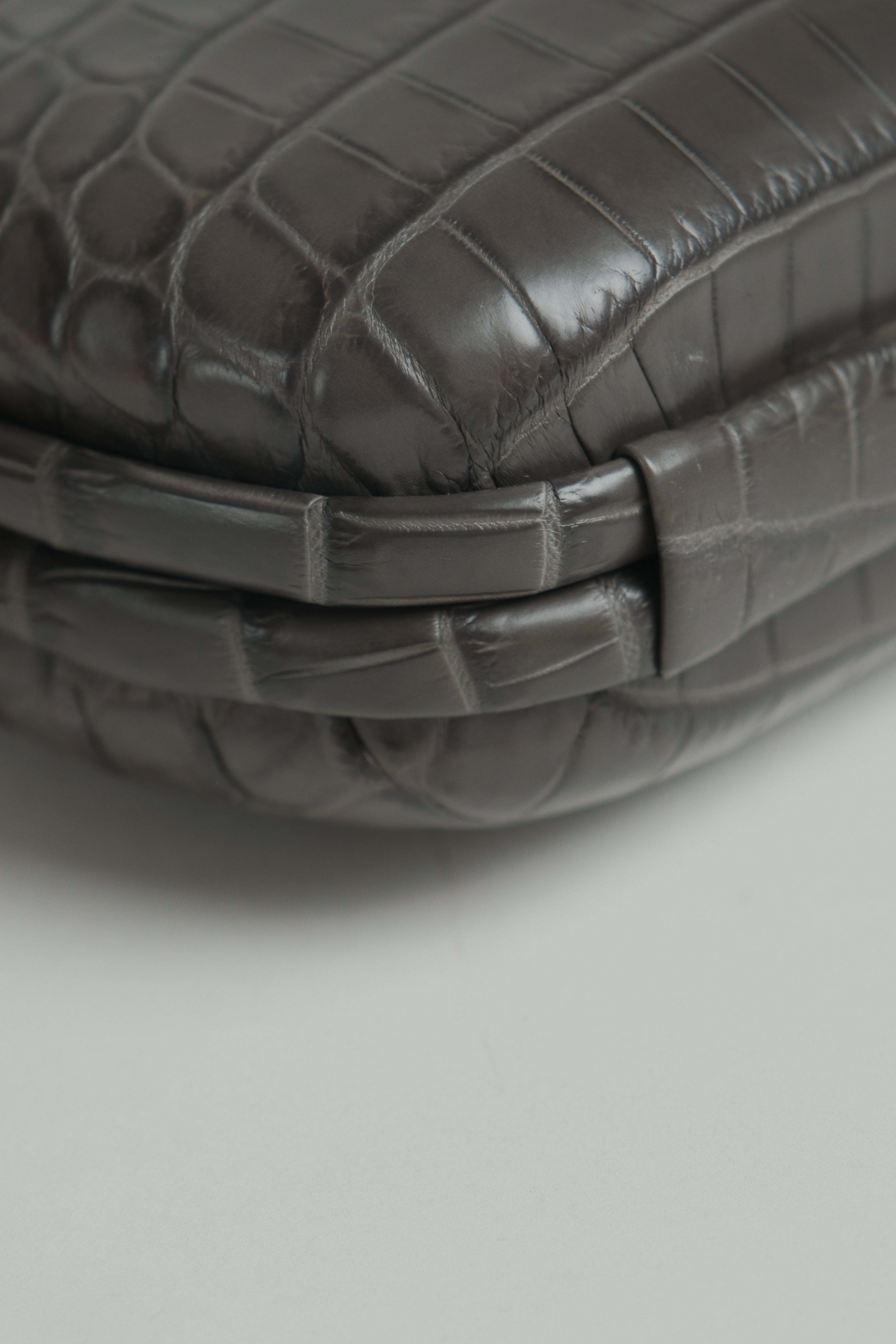 Grey Knot Chain Clutch Crocodile