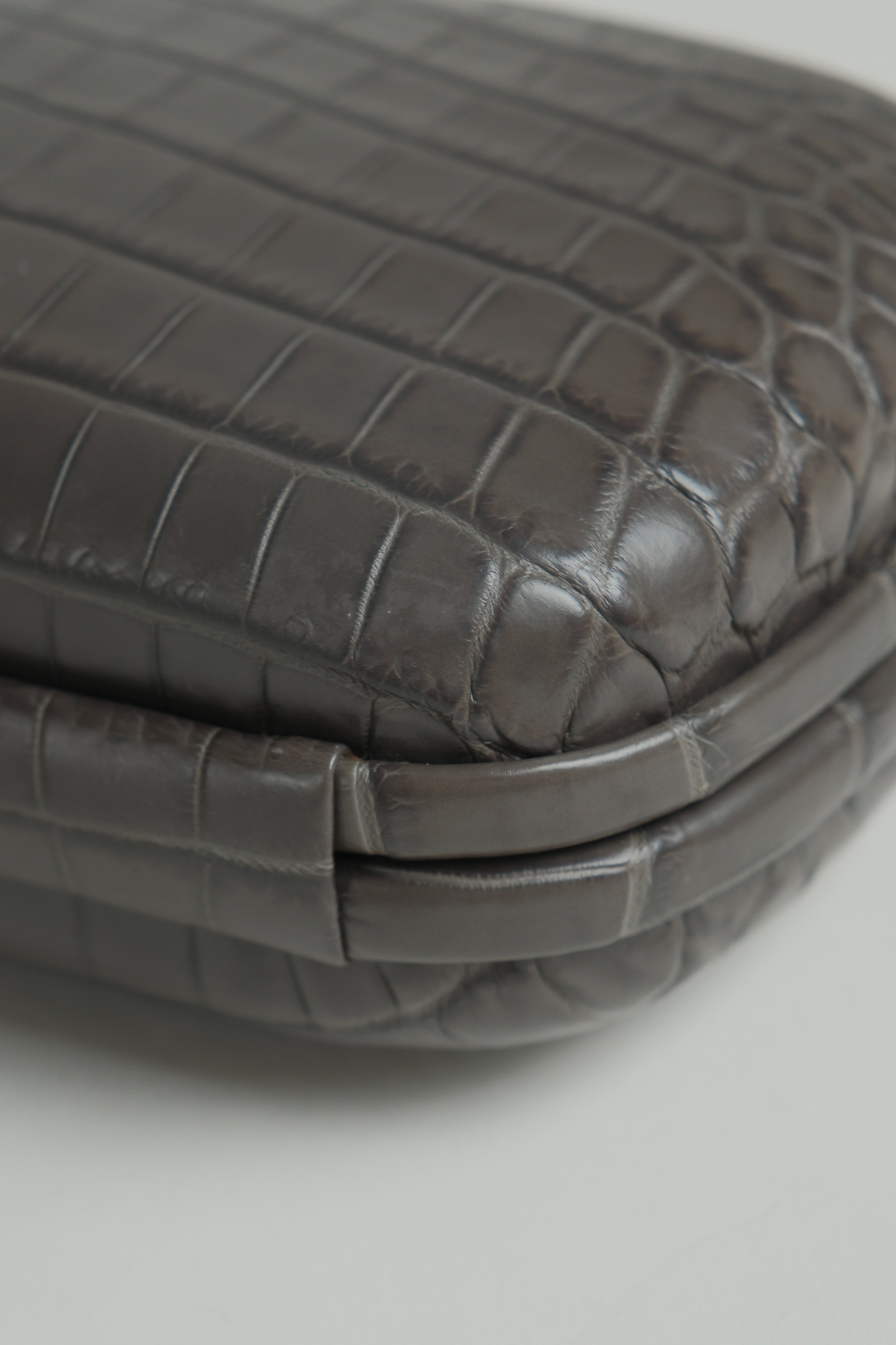 Grey Knot Chain Clutch Crocodile