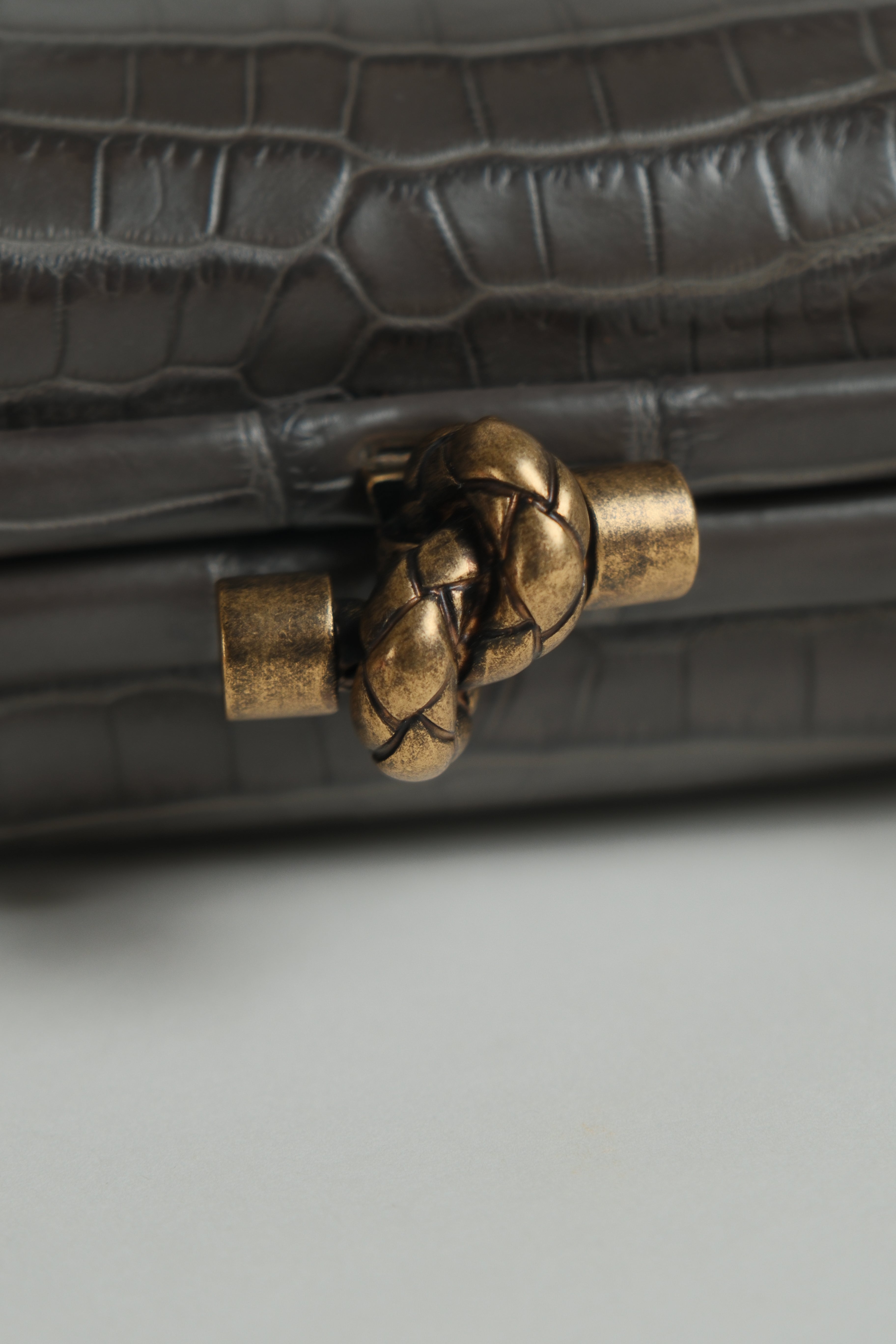 Grey Knot Chain Clutch Crocodile