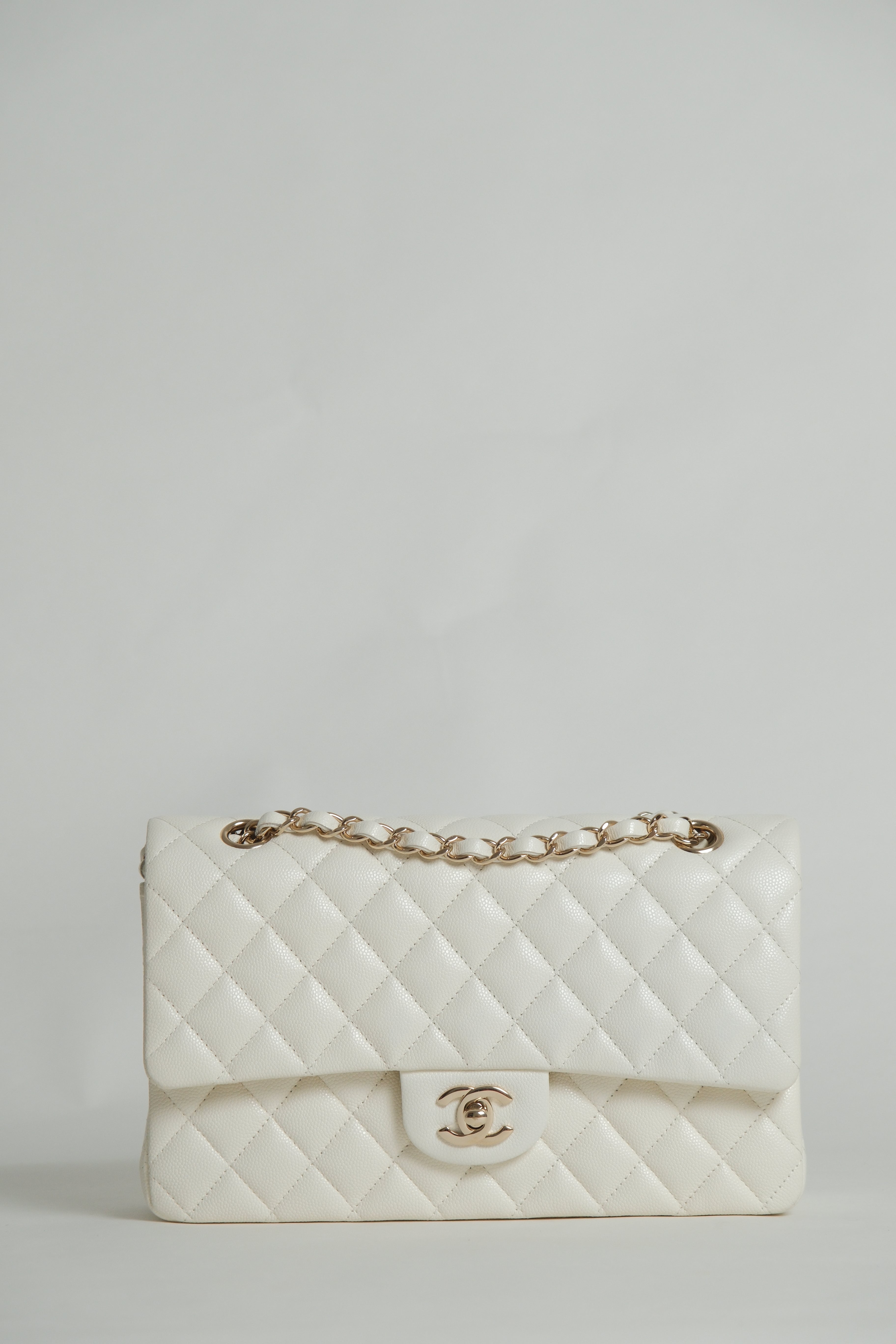 Classic Double Flap White Caviar Microchipped