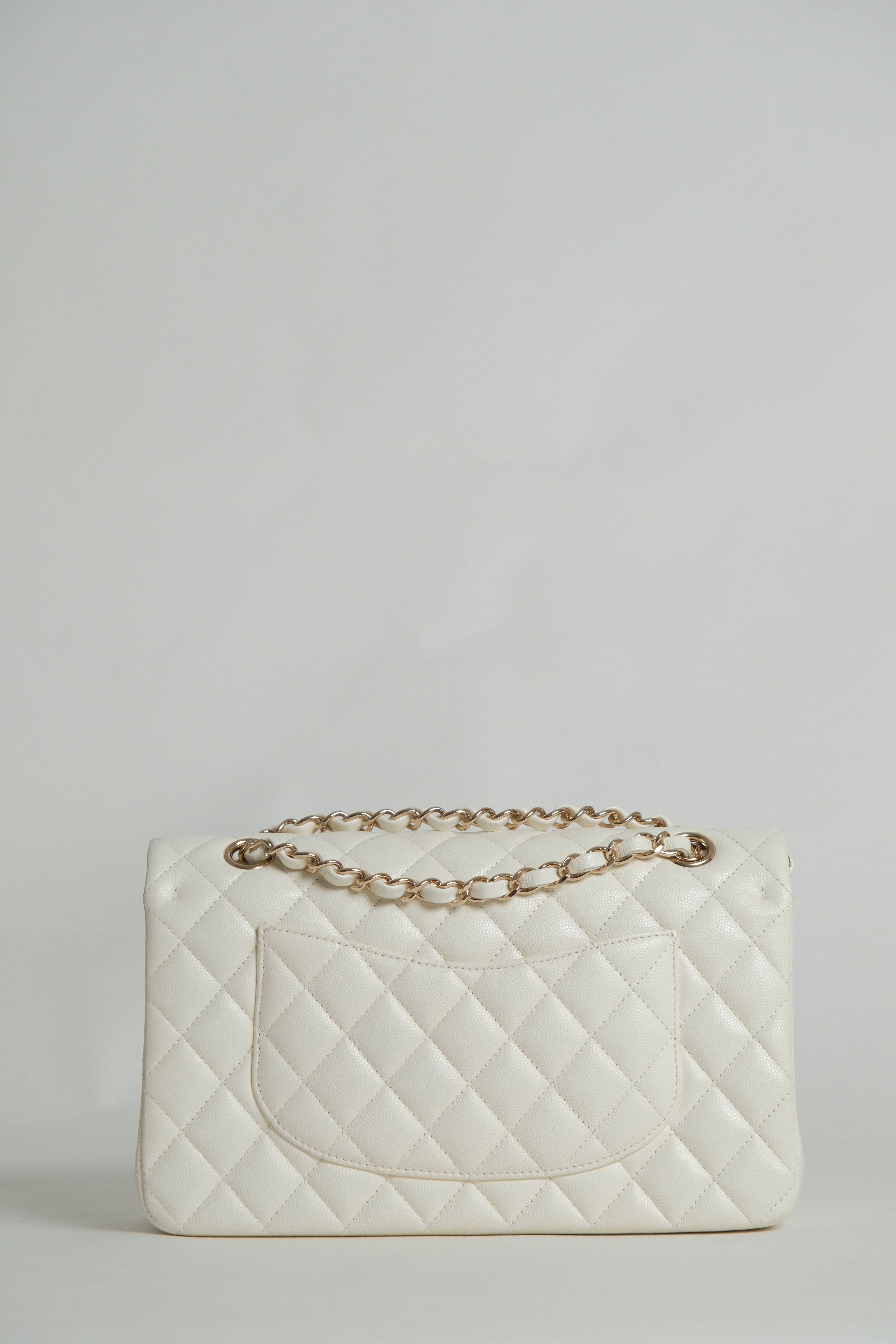 Classic Double Flap White Caviar Microchipped