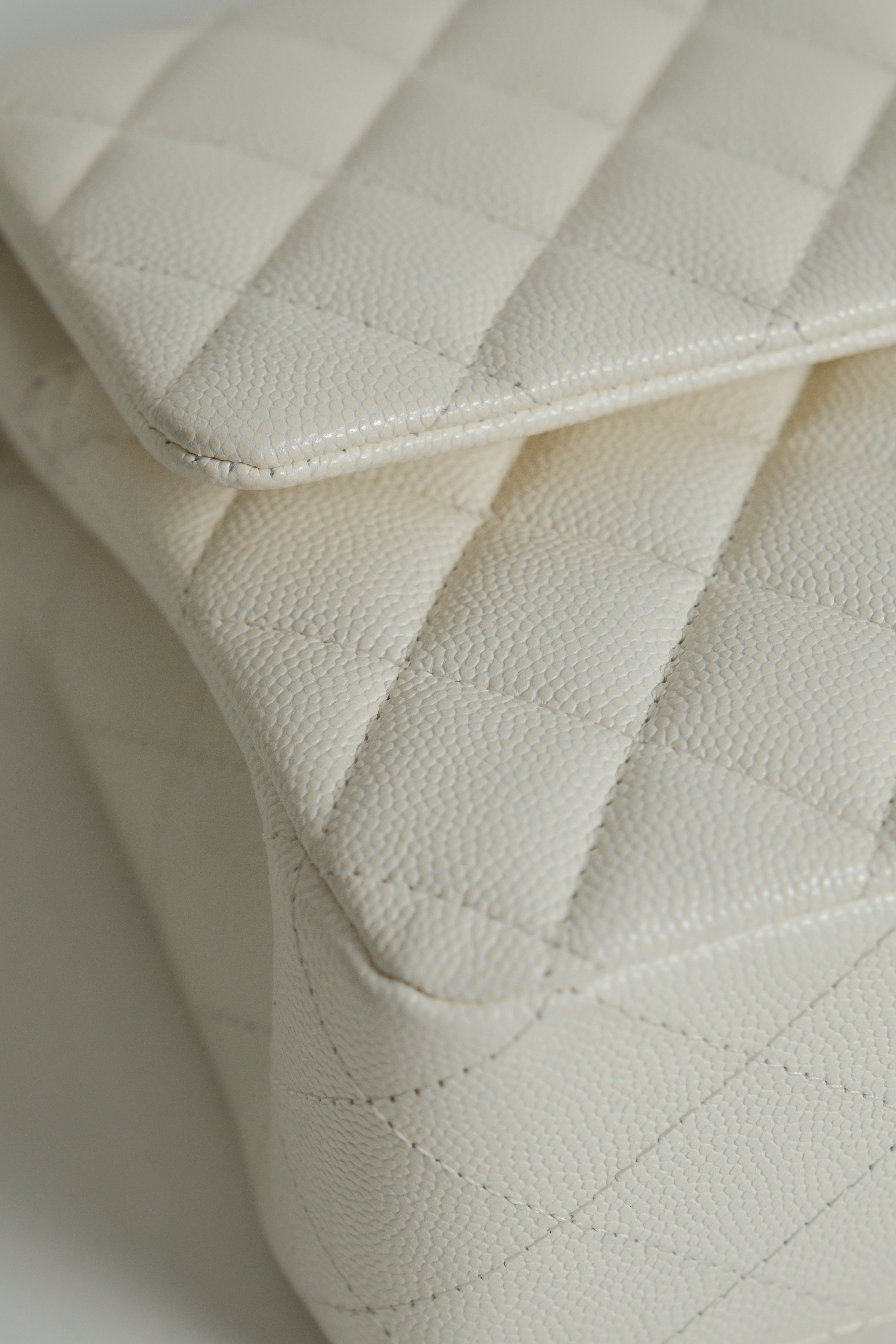 Classic Double Flap White Caviar Microchipped