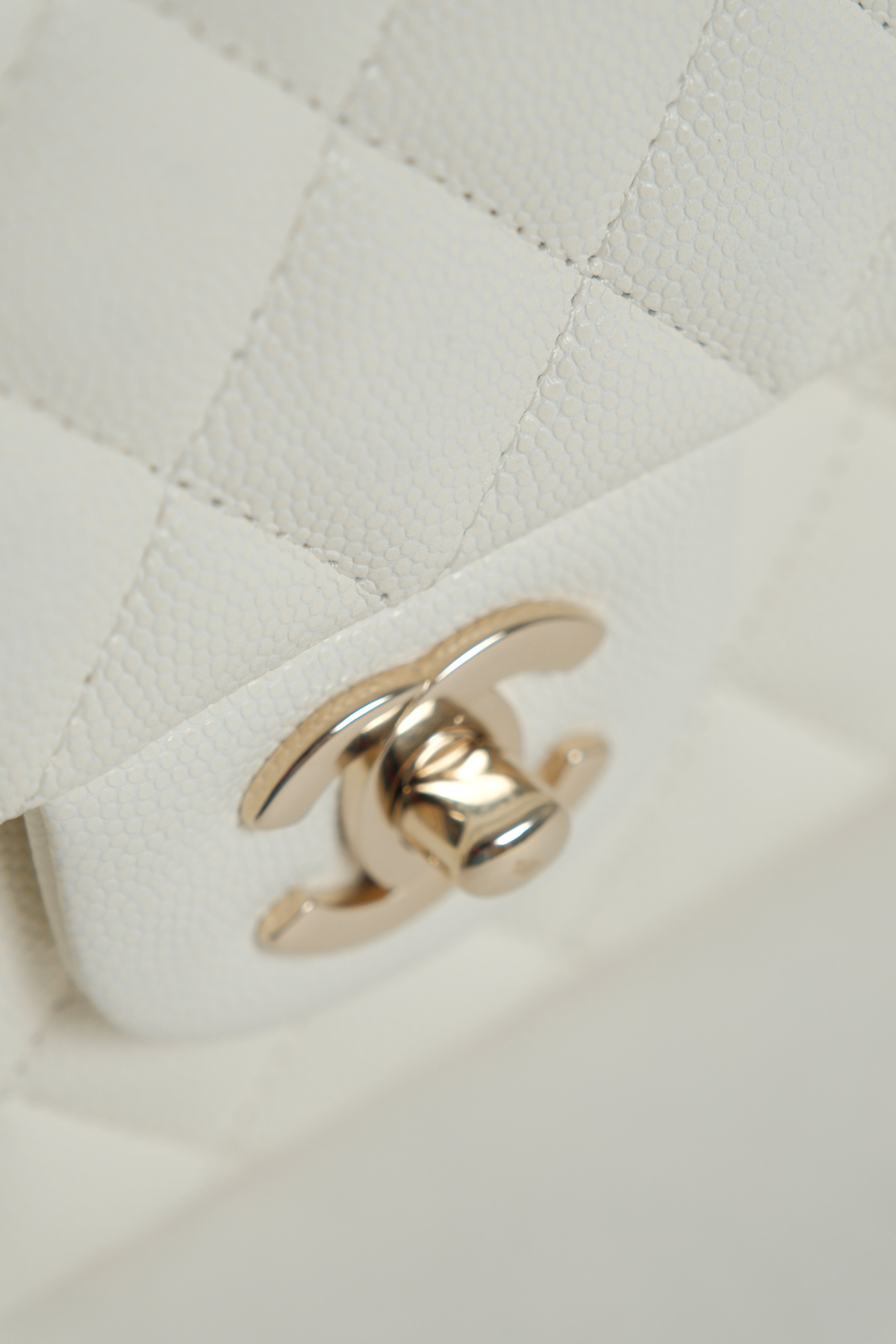 Classic Double Flap White Caviar Microchipped