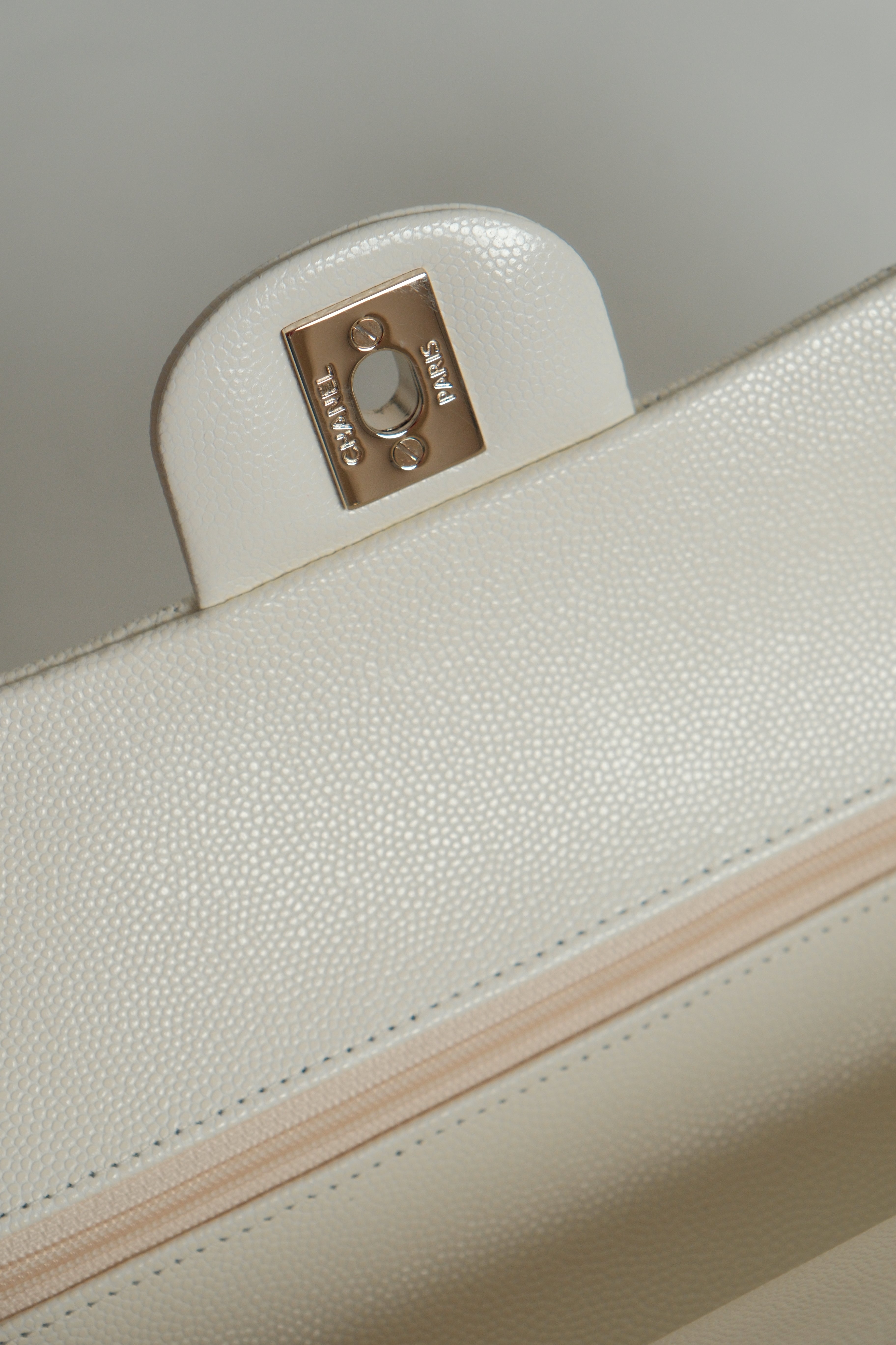 Classic Double Flap White Caviar Microchipped